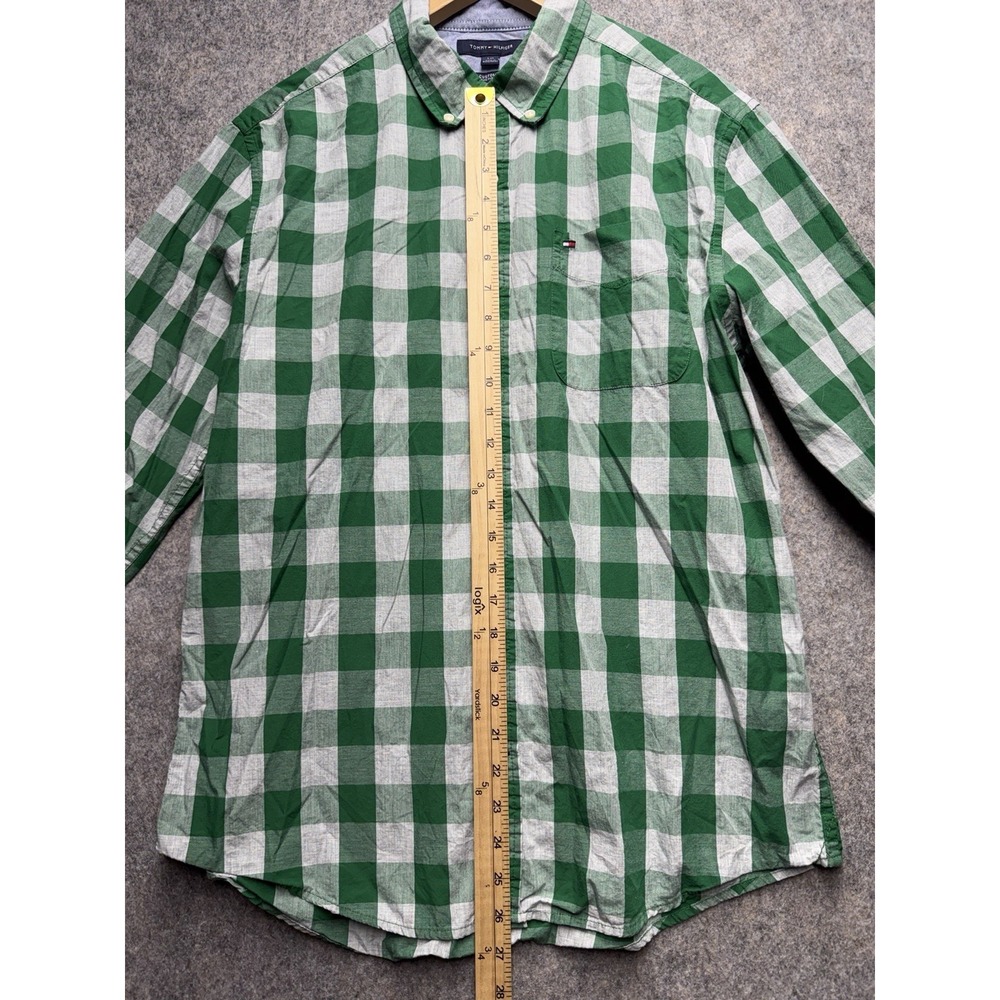Tommy Hilfiger Men's L Button Down‎ Shirt Green White Plaid Men's Long Sleeve - Picture 2 of 13